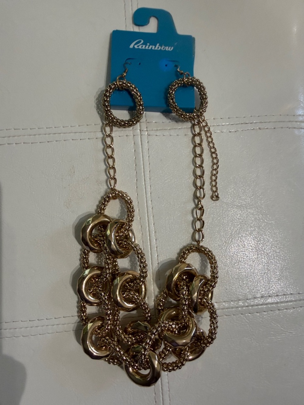 Rainbow Gold Multiring Statement Necklace